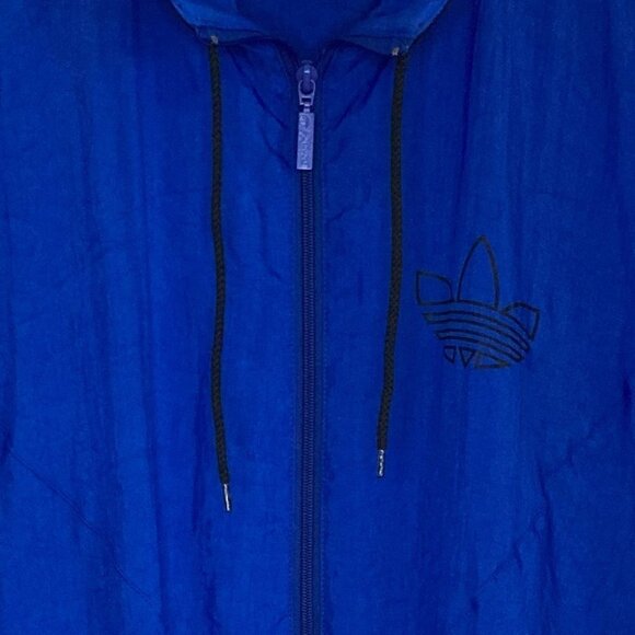 Vintage Adidas Blue Three Black Stripes Full Zip Windbreaker Jacket Size Large - Picture 3 of 11
